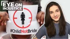 Girl holding sign saying Child Not Bride